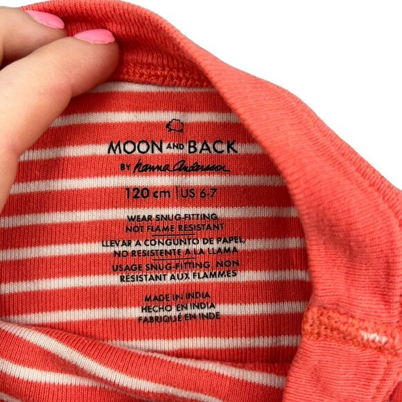Hannah Andersson Moon and Back Pajama Set Unisex Kids Orange White Stripe Sz 6-7 - Picture 6 of 7
